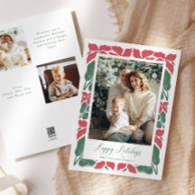 Modern Poinsettia Script Happy Holidays Photo