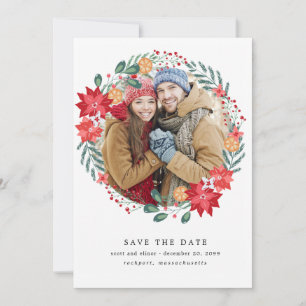 Modern Poinsettia Wreath Wedding Save the Date