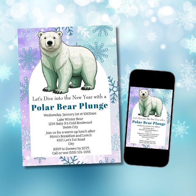 Modern Polar Bear Plunge New Year's Day Party Invitation (Creator Uploaded)
