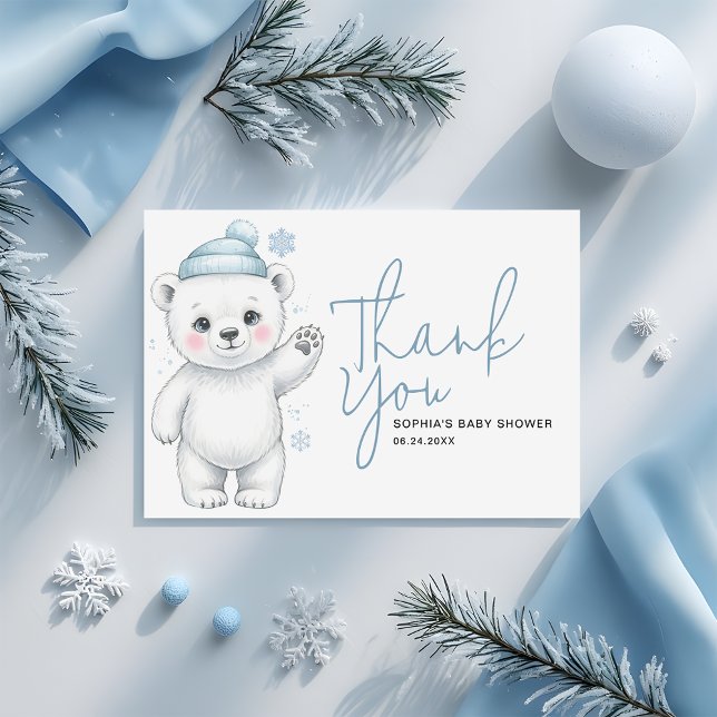 Modern Polar Bear Winter Baby Boy Shower Thank You Card (Creator Uploaded)