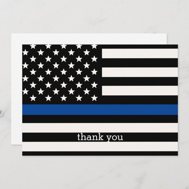 Modern Police Officer Personalised Thin Blue Line Thank You Card (Front/Back)