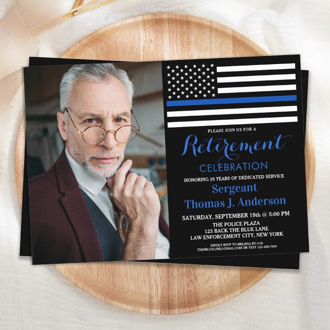 Modern Police Retirement Custom Photo  Invitation (Creator Uploaded)
