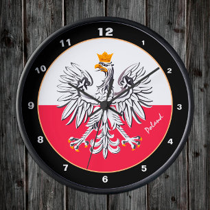 Modern Polish Flag & Eagle, Poland trendy design Round Clock