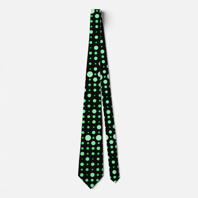 Modern Polka Dot 02.Green. Black BG Tie (Front)