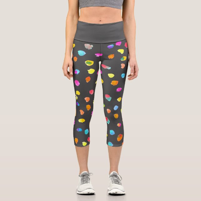 Modern polka dot arty colourful funky art capri leggings (Front)