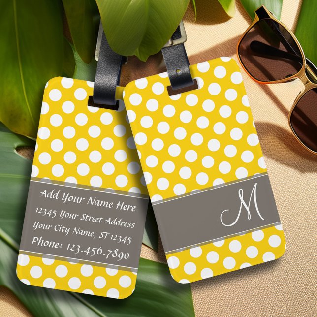 Modern Polka Dot Pattern with Monogram Luggage Tag (Personalized Luggage Tag)