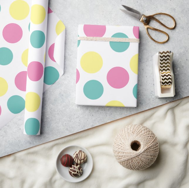 Modern Polka Dot Pink Yellow Aqua Party  Wrapping Paper (Crafts)