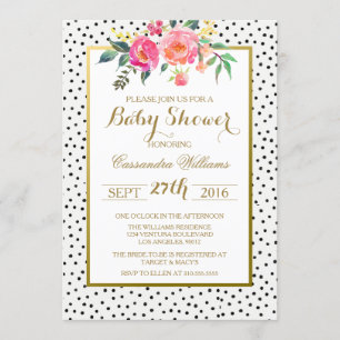 Modern Polka Dots and Gold Baby Shower Invitation