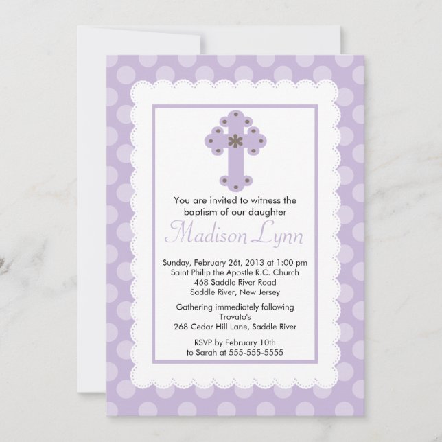 Modern Polka Dots Baby Girl Baptism Christening Invitation (Front)