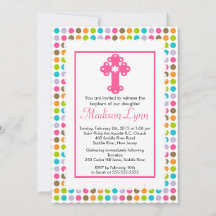 Modern Polka Dots Baby Girl Baptism Christening Invitation