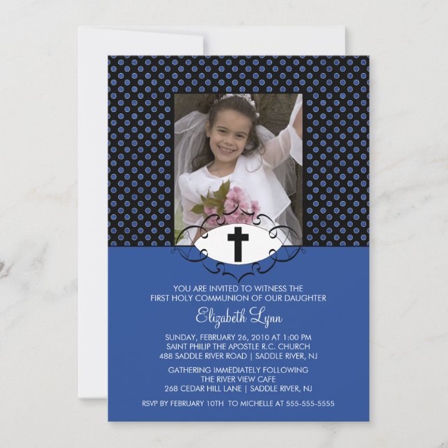 Modern Polka Dots First Communion Inviation Invitation (Front)