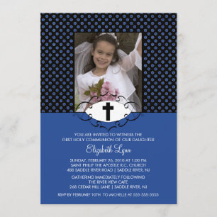 Modern Polka Dots First Communion Inviation Invitation