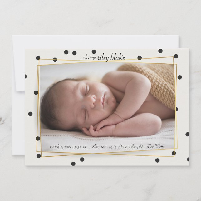 Modern Polkadot Photo Birth Announcement (Front)