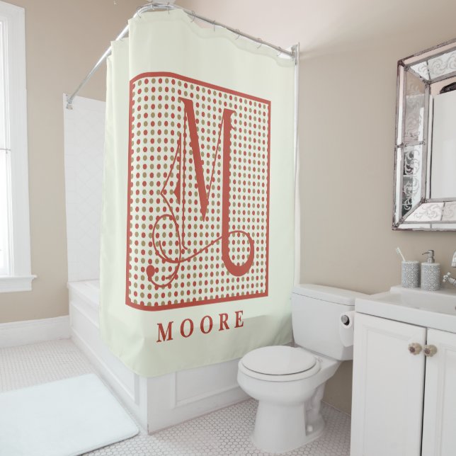 Modern Polkadots Background  Large Monogram M Shower Curtain (In Situ)