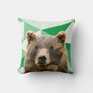 Modern Polygon Brown Bear Custom Cushion