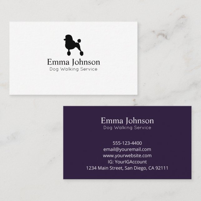 Modern Poodle Logo dog walking  Business Card (Front/Back)