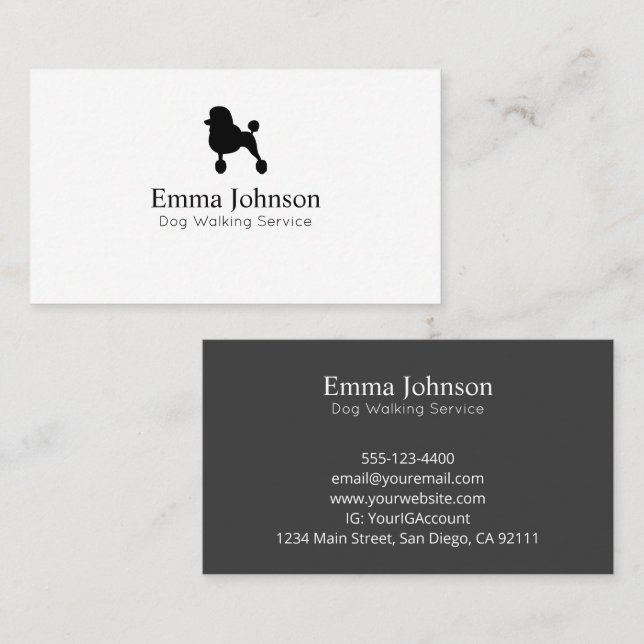 Modern Poodle Logo dog walking  Business Card (Front/Back)
