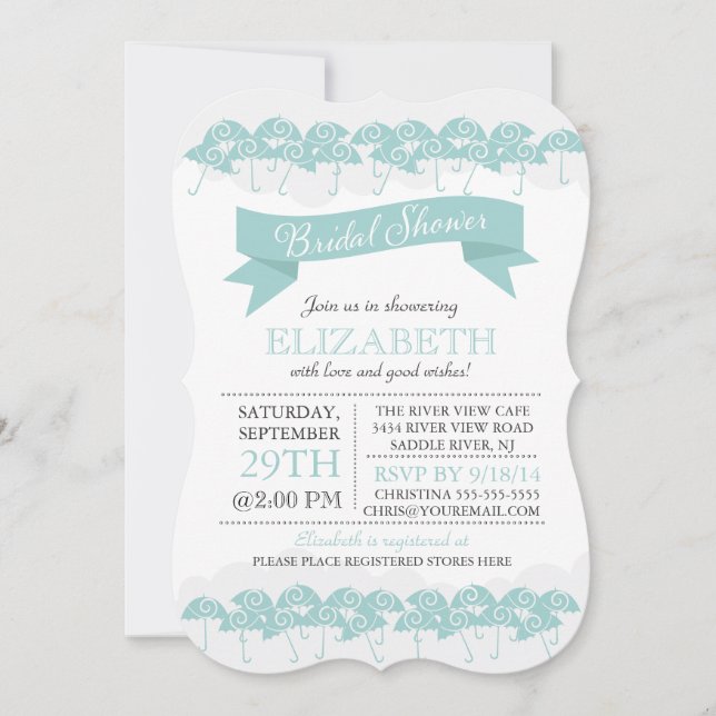 Modern Pool Blue Umbrella Bridal Shower Invitation (Front)