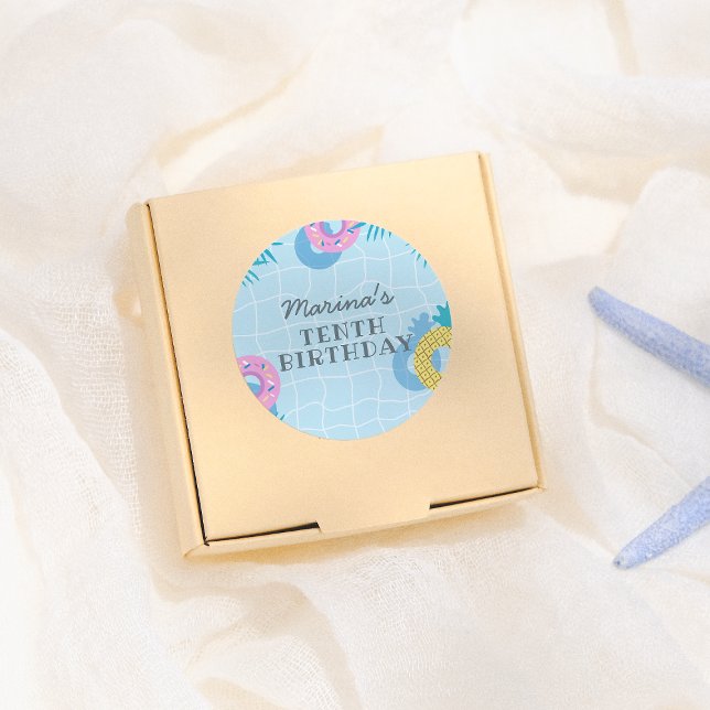 Modern Pool Party Birthday Classic Round Sticker (Creator Uploaded)