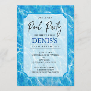 Modern Pool Party   Birthday Invitation