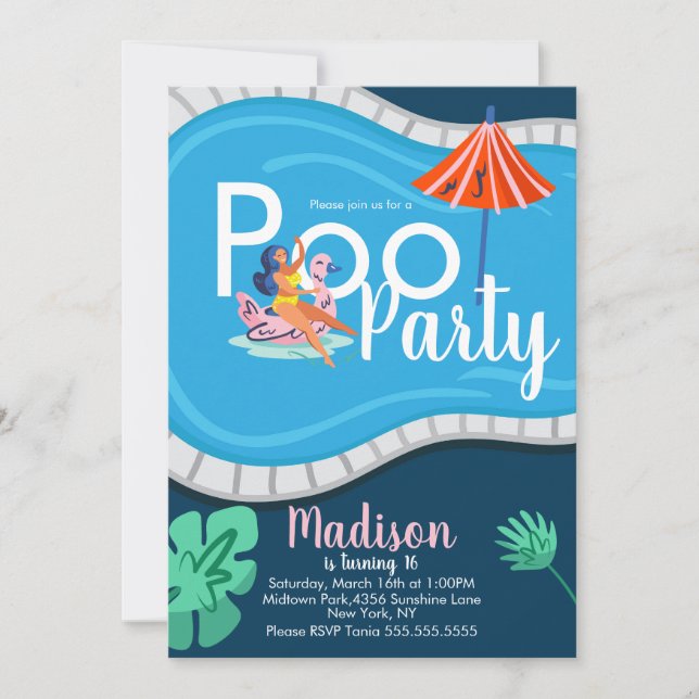 Modern Pool Party Birthday Teen Adult Invitation (Front)