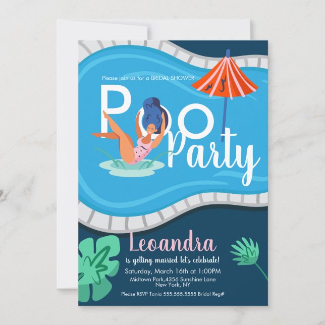 Modern Pool Party Bridal Shower Adult Invitation B (Front)