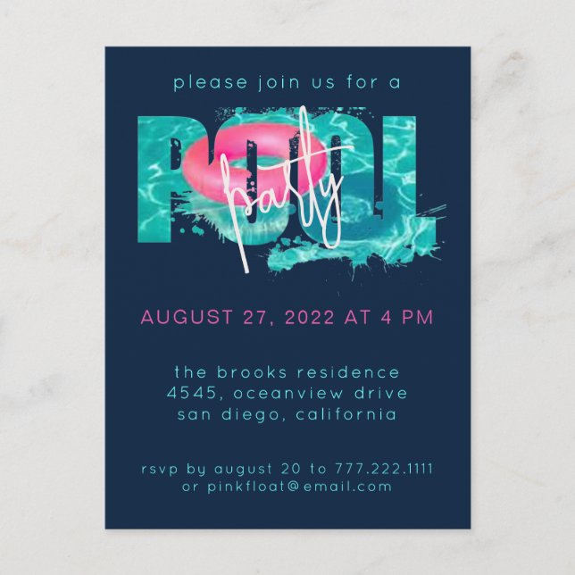 Modern Pool Party Splash Invitation Postcard (Front)