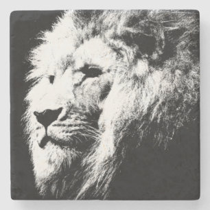 Modern Pop Art Black & White Lion Head Template Stone Coaster