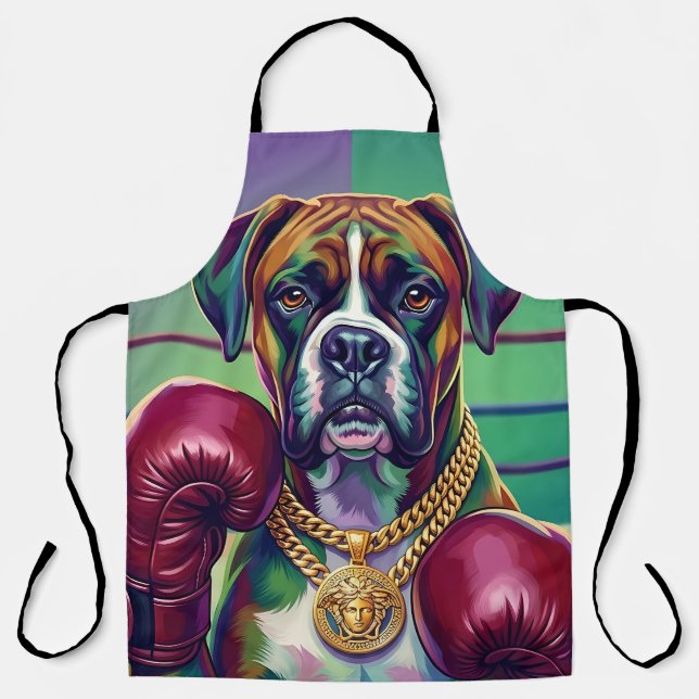 Modern Pop Art Boxer Dog Boxing Athlete Apron (Front)