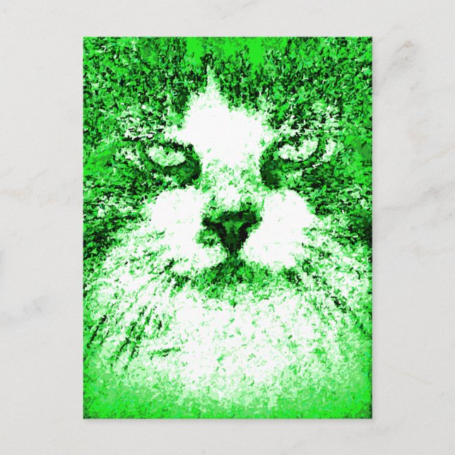 Modern Pop Art Cat Green Postcard (Front)