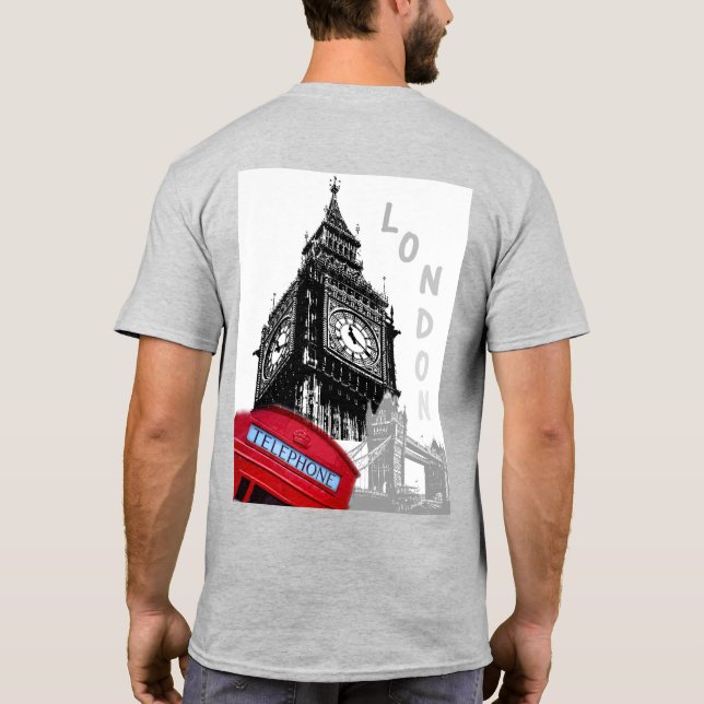 Modern Pop Art Elegant London Big Ben Clock Tower T-Shirt (Back)