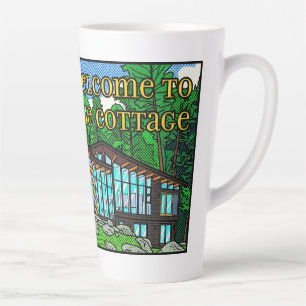Modern Pop Art Forest Cabin Mid-Century Comic Latte Mug