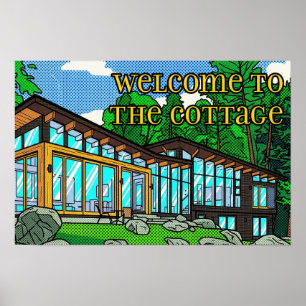 Modern Pop Art Forest Cabin Mid-Century Comic Poster
