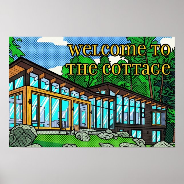 Modern Pop Art Forest Cabin Mid-Century Comic Poster (Front)
