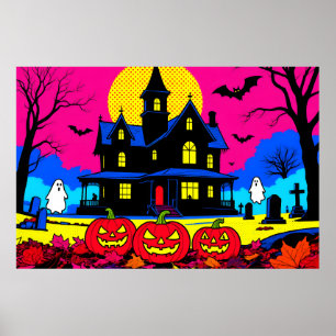 Modern Pop Art Halloween Graveyard Poster