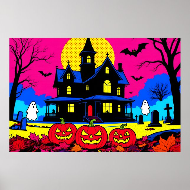 Modern Pop Art Halloween Graveyard Poster (Front)