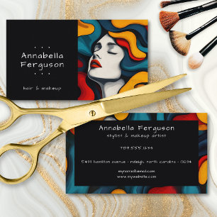 Modern Pop Art Retro Colorful Hair Makeup Business Card