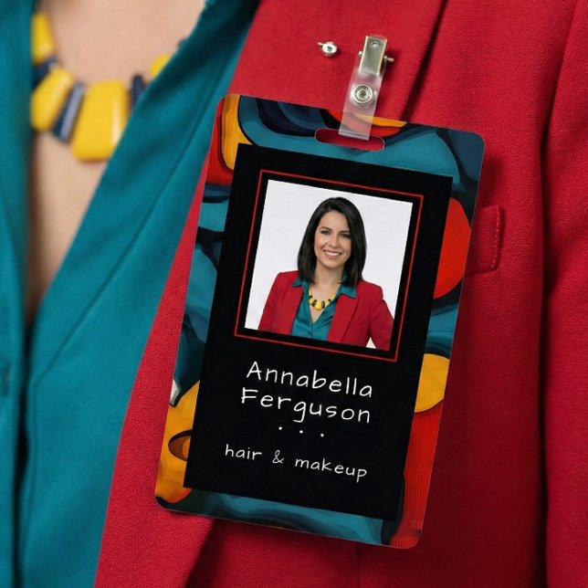 Modern Pop Art Retro Colorful Hair Makeup ID Badge (Creator Uploaded)