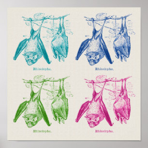 Modern pop art retro grid Halloween bat poster