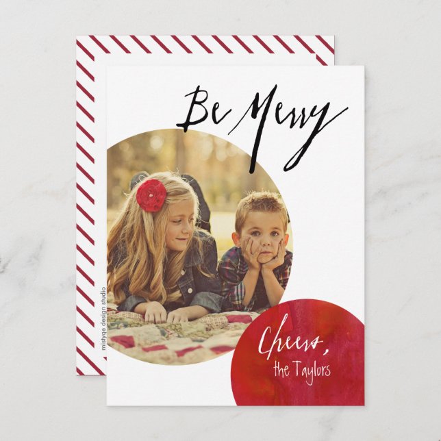 Modern Pop Be Merry in Red Holiday Postcard (Front/Back)