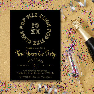 Modern Pop Fizz Clink New Year's Eve Party Foil Holiday Card