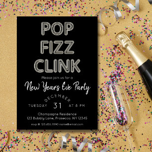 Modern Pop Fizz Clink New Year's Eve Party Invitation