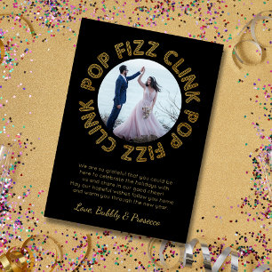 Modern Pop Fizz Clink Typography Happy New Year Foil Holiday Card