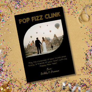 Modern Pop Fizz Clink Typography Happy New Year Foil Holiday Card