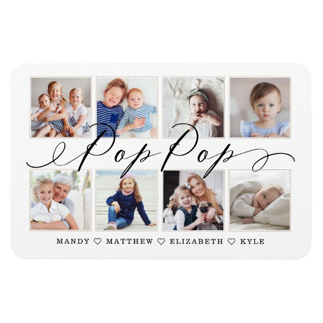 Modern Pop Pop Script Grandchildren Photo Collage Magnet (Horizontal)