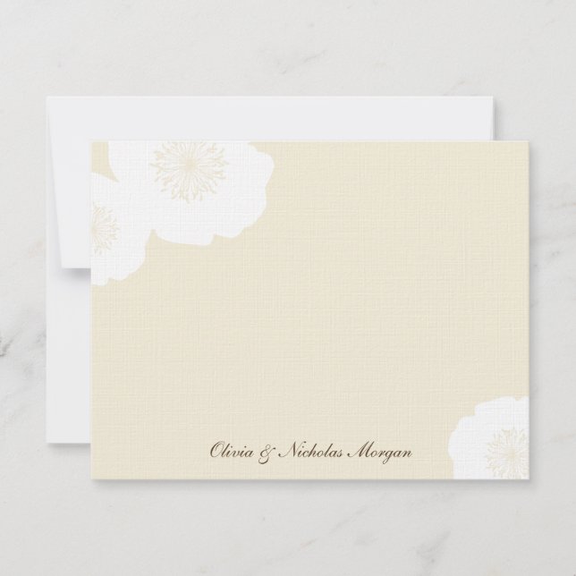 Modern Poppies Flat Thank You Card - Almond (Front)