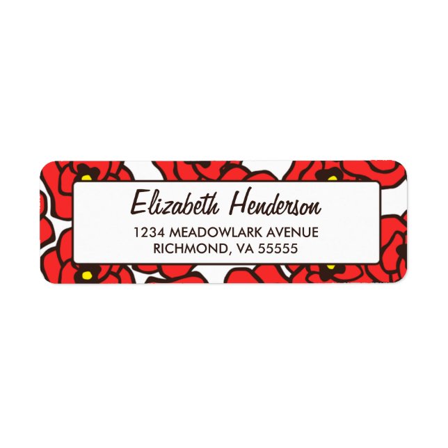 Modern Poppies Floral Print Return Address Labels (Front)