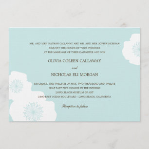 Modern Poppies Wedding Invitation - Aqua Blue
