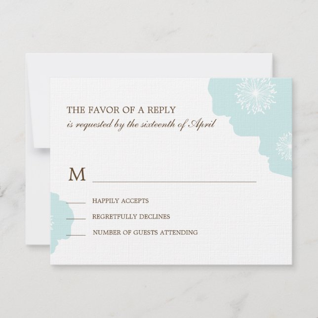 Modern Poppies Wedding RSVP Card - Aqua Blue (Front)