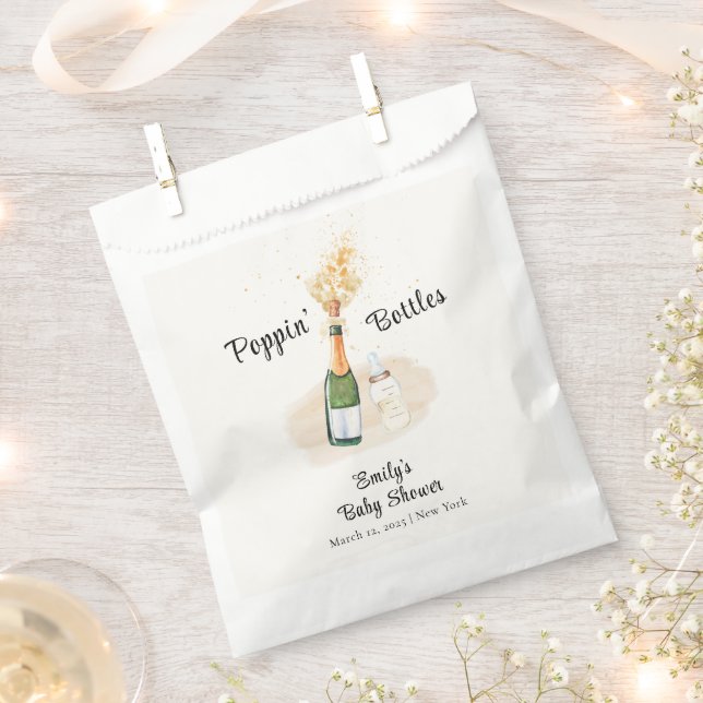 Modern Poppin Bottles Champagne Baby Shower Favour Bags (Clipped)